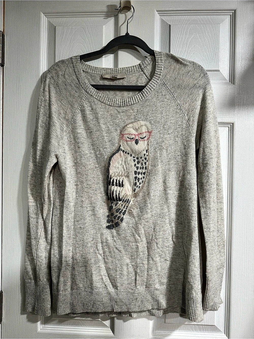 LOFT Light Gray Owl-Graphic Crewneck Sweater